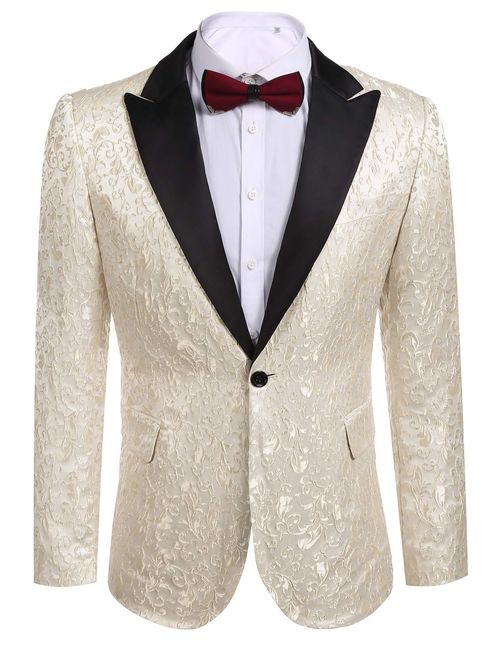 COOFANDY Men's Floral Party Dress Suit Stylish Dinner Jacket Wedding Blazer Prom Tuxedo