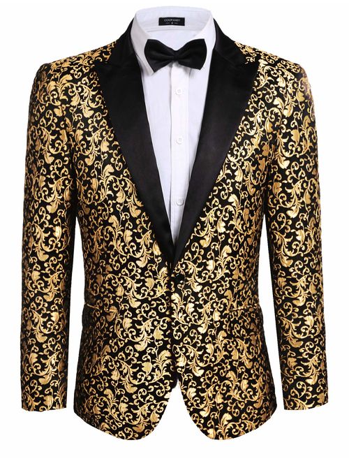 COOFANDY Men's Floral Party Dress Suit Stylish Dinner Jacket Wedding Blazer Prom Tuxedo