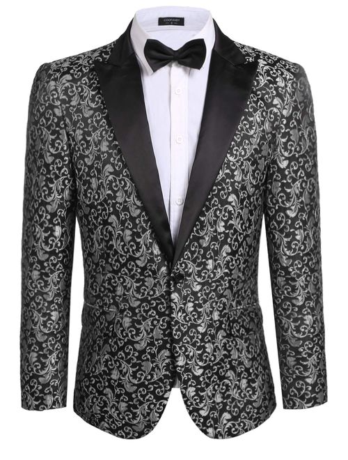 COOFANDY Men's Floral Party Dress Suit Stylish Dinner Jacket Wedding Blazer Prom Tuxedo