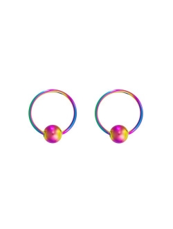 Pair 10g-20g Black/Rainbow Surgical Steel Captive Bead Body Piercing Hoops (Select Color/Gauge/Diameter)