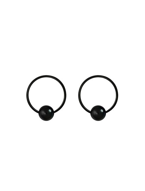 Pair 10g-20g Black/Rainbow Surgical Steel Captive Bead Body Piercing Hoops (Select Color/Gauge/Diameter)