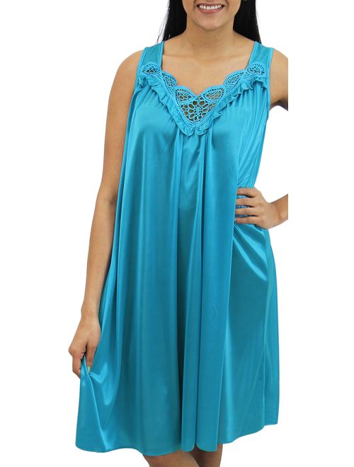 Venice Womens' Silky Looking Embroidered Nightgown 06N