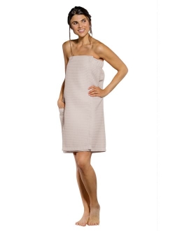 Turquaz Linen Lightweight Knee Length Spa/Bath Waffle Body Wrap with Adjustable Touch Fastener