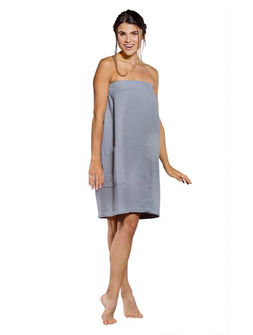 Turquaz Linen Lightweight Knee Length Spa/Bath Waffle Body Wrap with Adjustable Touch Fastener