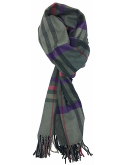 Plum Feathers Plaid Check and Solid Cashmere Feel Winter Scarf