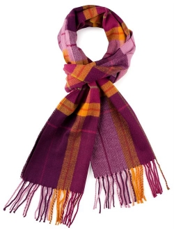 Plum Feathers Plaid Check and Solid Cashmere Feel Winter Scarf