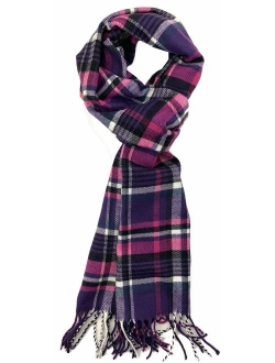 Plum Feathers Plaid Check and Solid Cashmere Feel Winter Scarf