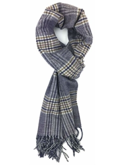 Plum Feathers Plaid Check and Solid Cashmere Feel Winter Scarf