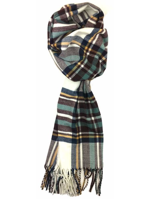 Plum Feathers Plaid Check and Solid Cashmere Feel Winter Scarf