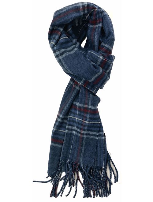 Plum Feathers Plaid Check and Solid Cashmere Feel Winter Scarf