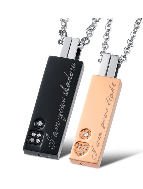 His & Hers Matching Set Titanium Couple Pendant Necklace Korean Love Style in a Gift Box (ONE PAIR)