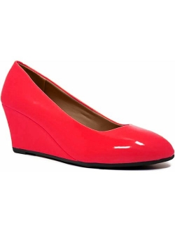 Link Women's Patent Round Toe Dress Wedge Pumps