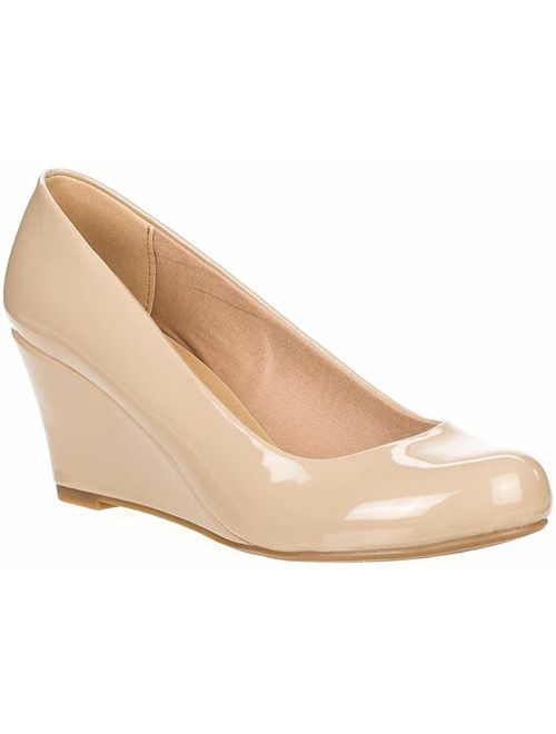 Forever Link Women's Patent Round Toe Dress Wedge Pumps