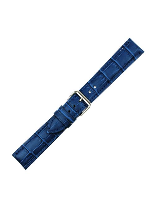 RECHERE Replacement Leather Watch Band Strap Alligator Crocodile Grain Pin Buckle Black Brown Blue White Red