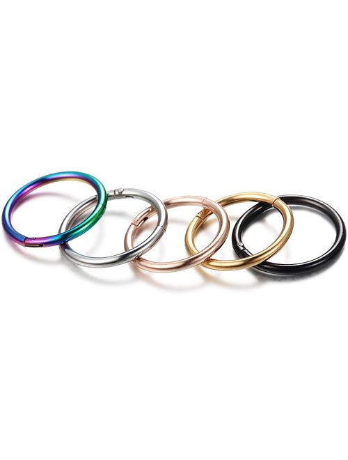 Jstyle 5 Pcs a Set 316L Stainless Steel Septum Piercing Nose Hoop Clicker Ring Hypoallergenic 16G