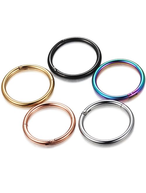 Jstyle 5 Pcs a Set 316L Stainless Steel Septum Piercing Nose Hoop Clicker Ring Hypoallergenic 16G