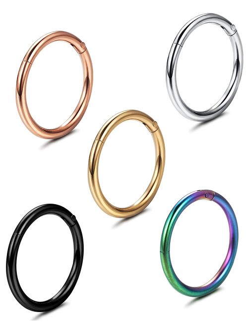 Jstyle 5 Pcs a Set 316L Stainless Steel Septum Piercing Nose Hoop Clicker Ring Hypoallergenic 16G