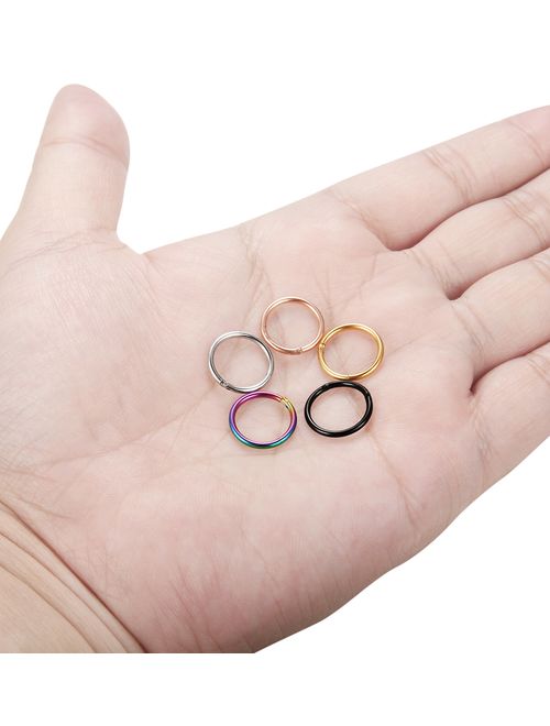 Jstyle 5 Pcs a Set 316L Stainless Steel Septum Piercing Nose Hoop Clicker Ring Hypoallergenic 16G