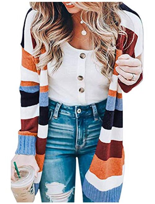 MEROKEETY Women's Long Sleeve Open Front Hoodie Knit Sweater Cardigan with Pockets