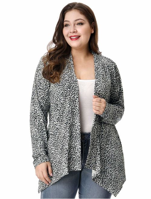 uxcell Women's Plus Size Leopard Print Asymmetric Open Front Fashion Cardigan