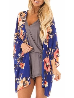 Womens Kimono Cardigans Floral Print Chiffon Beach Cover ups Loose Casual Tops