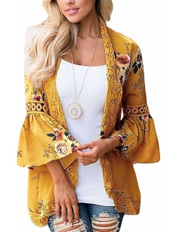 Womens Kimono Cardigans Floral Print Chiffon Beach Cover ups Loose Casual Tops