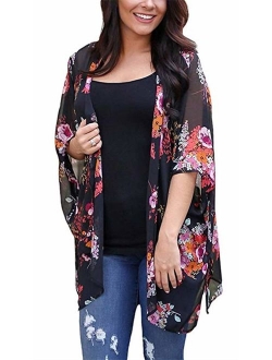 Womens Kimono Cardigans Floral Print Chiffon Beach Cover ups Loose Casual Tops