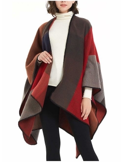 ilishop Women's Winter Reversible Oversized Blanket Poncho Cape Shawl Cardigans