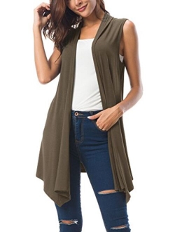 Women's Sleeveless Draped Open Front Cardigan Vest Asymmetric Hem