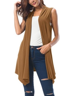 Women's Sleeveless Draped Open Front Cardigan Vest Asymmetric Hem