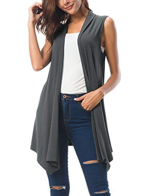 Urban CoCo Women's Sleeveless Draped Open Front Cardigan Vest Asymmetric Hem