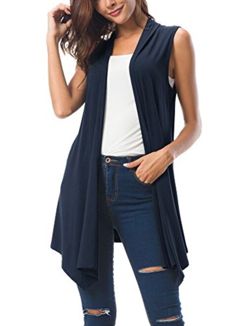 Urban CoCo Women's Sleeveless Draped Open Front Cardigan Vest Asymmetric Hem