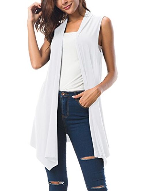 Urban CoCo Women's Sleeveless Draped Open Front Cardigan Vest Asymmetric Hem