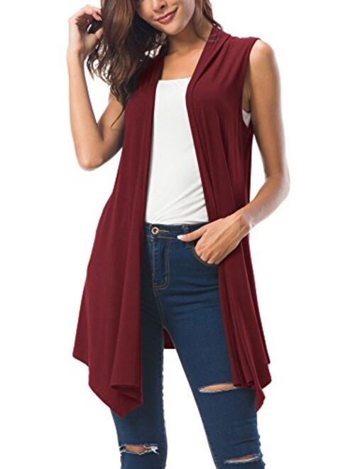 Urban CoCo Women's Sleeveless Draped Open Front Cardigan Vest Asymmetric Hem