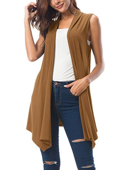 Urban CoCo Women's Sleeveless Draped Open Front Cardigan Vest Asymmetric Hem