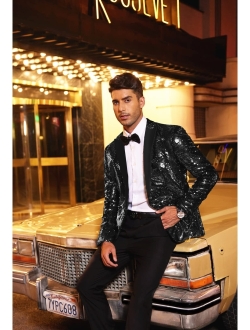 Men's Shiny Sequins Suit Jacket Blazer One Button Tuxedo for Party,Wedding,Banquet,Prom