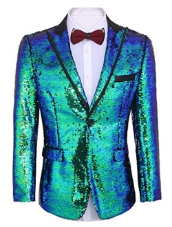 Men's Shiny Sequins Suit Jacket Blazer One Button Tuxedo for Party,Wedding,Banquet,Prom