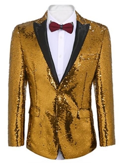 Men's Shiny Sequins Suit Jacket Blazer One Button Tuxedo for Party,Wedding,Banquet,Prom