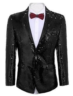 Men's Shiny Sequins Suit Jacket Blazer One Button Tuxedo for Party,Wedding,Banquet,Prom