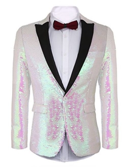 Men's Shiny Sequins Suit Jacket Blazer One Button Tuxedo for Party,Wedding,Banquet,Prom