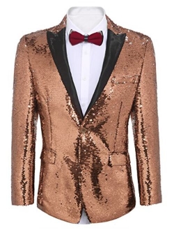 Men's Shiny Sequins Suit Jacket Blazer One Button Tuxedo for Party,Wedding,Banquet,Prom