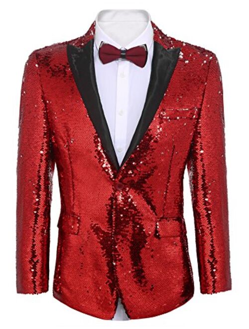 COOFANDY Men's Shiny Sequins Suit Jacket Blazer One Button Tuxedo for Party,Wedding,Banquet,Prom