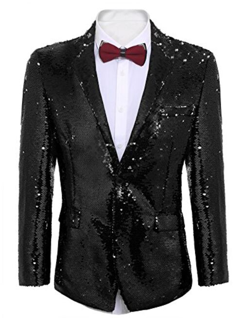 COOFANDY Men's Shiny Sequins Suit Jacket Blazer One Button Tuxedo for Party,Wedding,Banquet,Prom