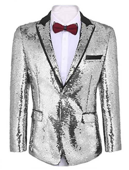 COOFANDY Men's Shiny Sequins Suit Jacket Blazer One Button Tuxedo for Party,Wedding,Banquet,Prom