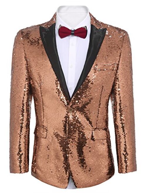 COOFANDY Men's Shiny Sequins Suit Jacket Blazer One Button Tuxedo for Party,Wedding,Banquet,Prom