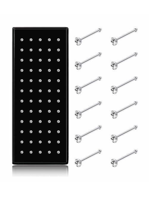 Jstyle 22G 60 Pcs Stainless Steel Nose Studs Rings Piercing Pin Body Jewelry 1.5mm 2mm 2.5mm