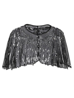 Women's 1920s Shawl Beaded Sequin Deco Evening Cape Bolero Flapper Cover Up