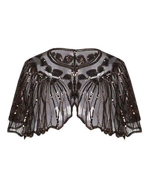 PrettyGuide Women's 1920s Shawl Beaded Sequin Deco Evening Cape Bolero Flapper Cover Up