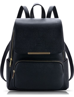 COOFIT Black Faux Leather Backpack for Women Schoolbag Casual Daypack