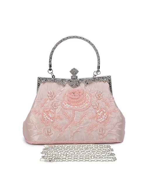 UBORSE Women's Embroidered Beaded Sequin Evening Clutch Large Wedding Party Purse Vintage Bags